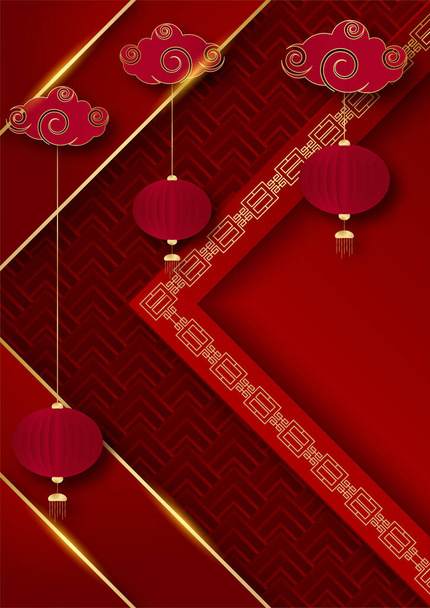Happy chinese new year red gold chinese design background - Vector, Image