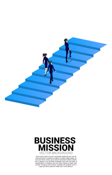 Silhouette of businessman and businesswoman walking up on stair. Concept of people ready to up level of career and business. - Vector, Image