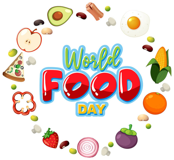 Λογότυπο της Παγκόσμιας Ημέρας Τροφίμων με απεικόνιση υγιεινών συστατικών τροφίμων - Διάνυσμα, εικόνα