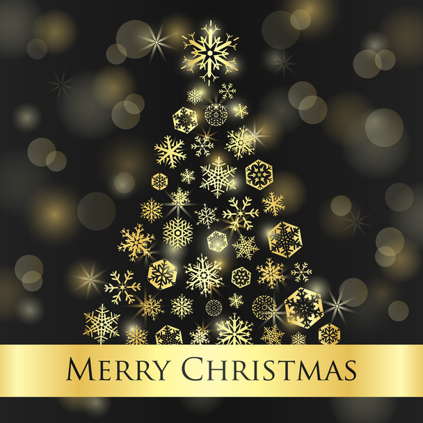 Christmas card with dark background and golden snowflakes - ベクター画像