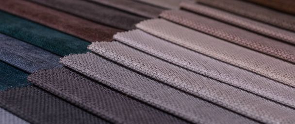 Samples of furniture fabrics.Multicolor fabric texture background. - Foto, afbeelding