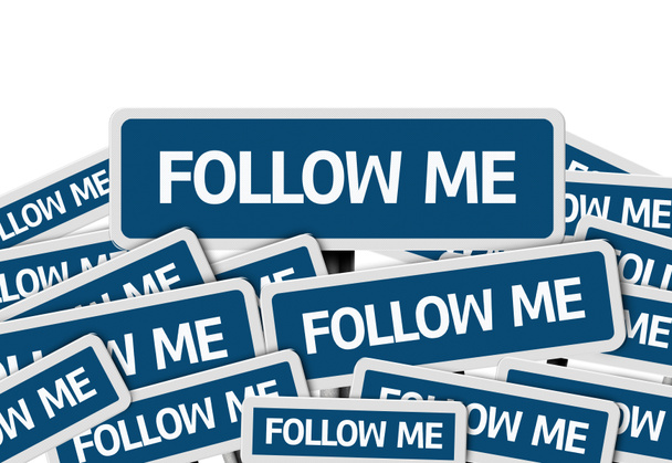 "Следуй за мной" написано на множестве синих дорожных знаков
 - Фото, изображение