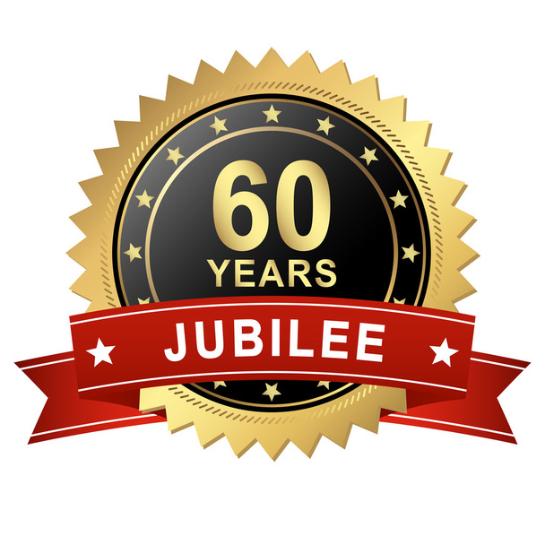 Jubiläums-Knopf mit Banner - 60 Jahre - Vektor, Bild