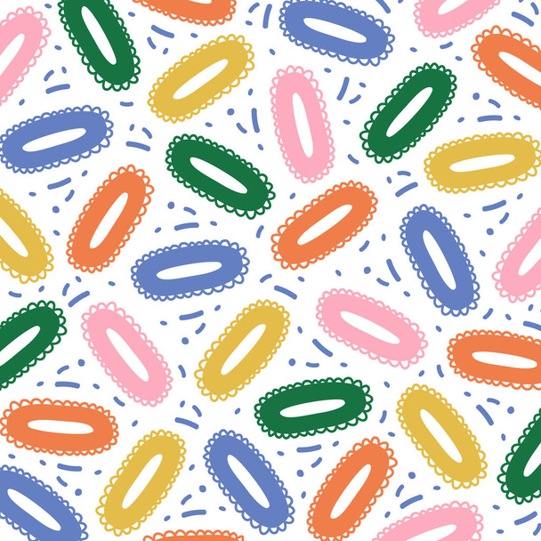 Cute abstract pattern. A stylized pattern consisting of decorative multicolored ovals and graphic elements. Vector illustration. - Vektor, obrázek