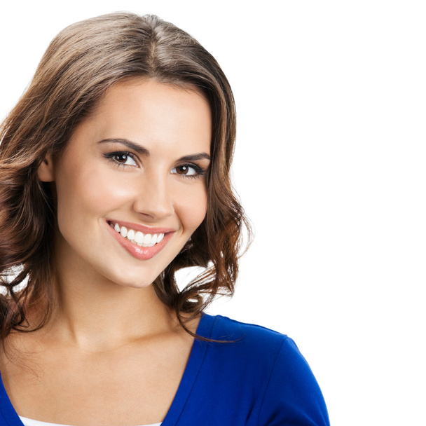 Happy smiling young woman, over white - Foto, imagen