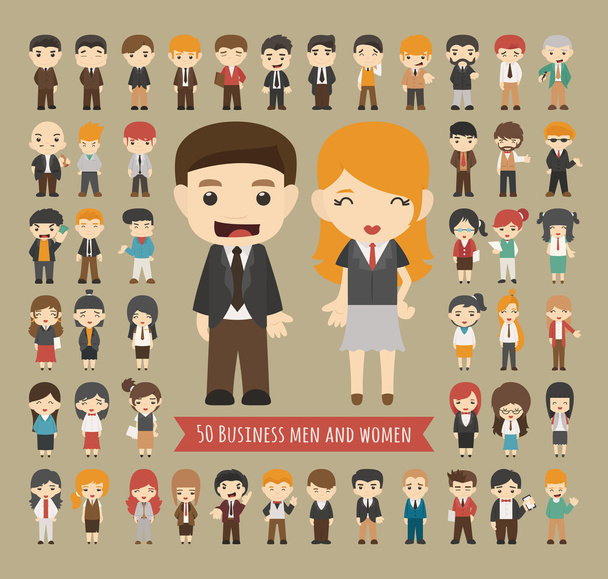 Set of 50 business men and women - Vector, Image