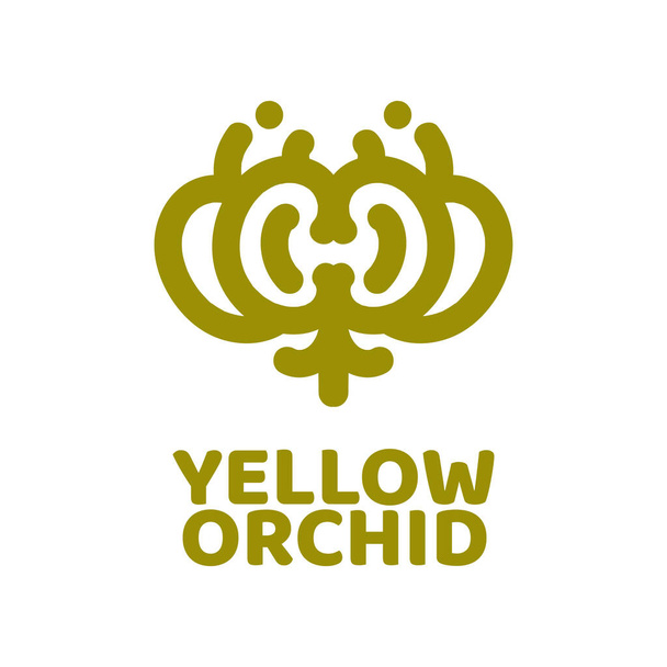 sarı orkide çiçeği flora doğa logosu tasarım illüstrasyonu - Vektör, Görsel
