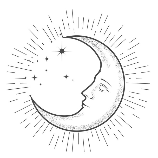 Mystic crescent, new moon with face, astrological symbol of spiritual and esoteric, vector - Vetor, Imagem