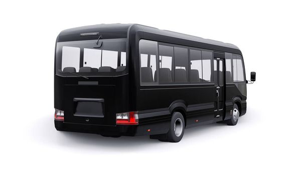 Чорний маленький автобус для подорожей. Автомобіль з порожнім кузовом для дизайну та реклами. 3d ілюстрація. - Фото, зображення