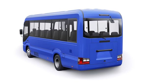 Petit bus bleu pour voyager. Voiture avec corps vide pour le design et la publicité. Illustration 3d. - Photo, image