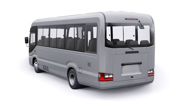 Piccolo autobus per urbano e suburbano per i viaggi. Auto con carrozzeria vuota per design e pubblicità. Illustrazione 3d. - Foto, immagini