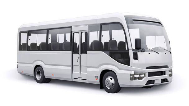 Branco Pequeno ônibus para urbano e suburbano para viagens. Carro com corpo vazio para design e publicidade. ilustração 3d. - Foto, Imagem