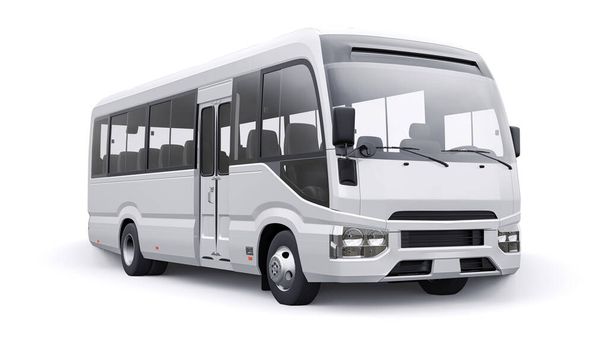 White Small bus for urban and suburban for travel. Car with empty body for design and advertising. 3d illustration. - 写真・画像