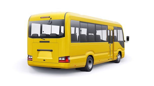 Белый маленький автобус для городских и пригородных поездок. Автомобиль с пустым корпусом для дизайна и рекламы. 3d иллюстрация. - Фото, изображение