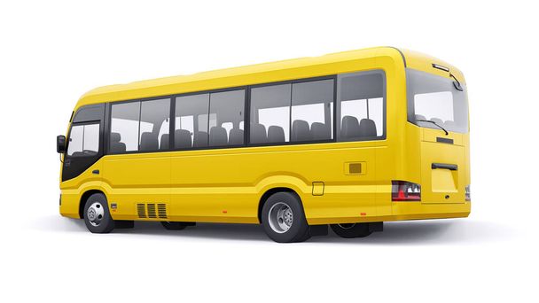 Blanco Pequeño autobús para urbano y suburbano para viajar. Coche con cuerpo vacío para diseño y publicidad. ilustración 3d. - Foto, Imagen