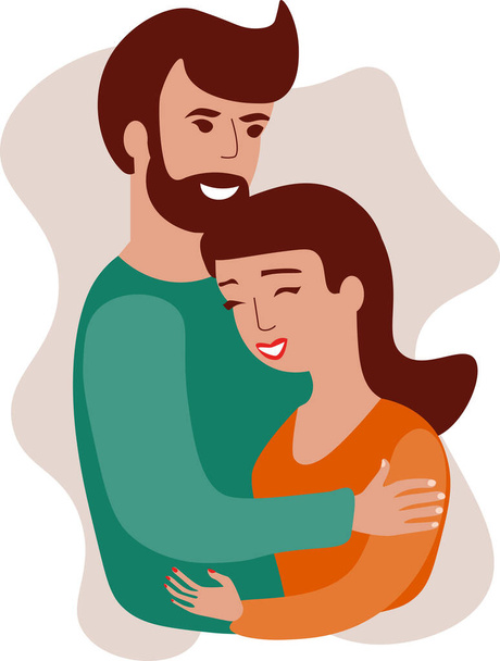 Ημέρα του Αγίου Βαλεντίνου ευχετήρια κάρτα με νεαρό ζευγάρι σε αφηρημένο σχήμα φόντο σχέδιο σε επίπεδη στυλ - Διάνυσμα, εικόνα