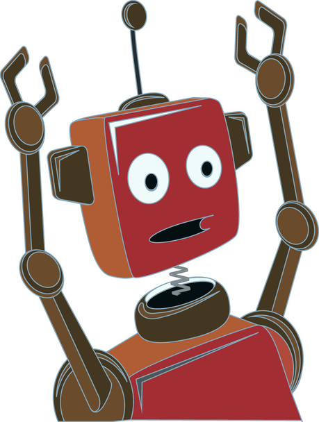 Cartoon Robot expresión sorprendida levantó brazos de garra
 - Vector, imagen