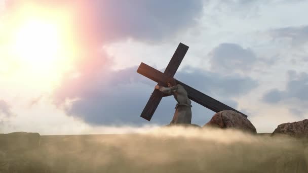 Jesus Christ carrying the cross, of easter symbol, render 3d - Footage, Video