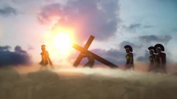 Jesucristo llevando la cruz, de símbolo de Pascua, renderizar 3d - Metraje, vídeo