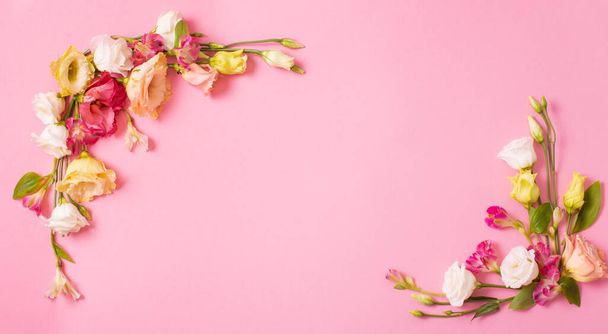 spring beautiful flowers on pink background - Valokuva, kuva