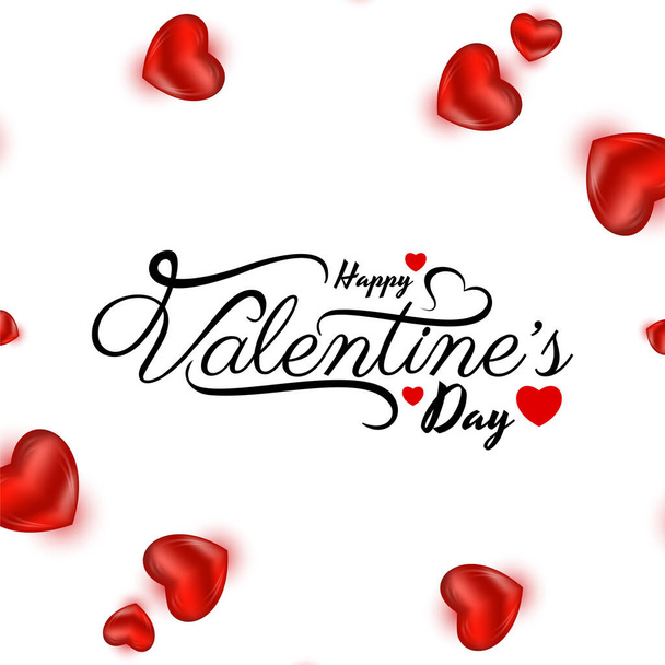 Happy Valentines day celebration beautiful text design background with red hearts vector - Vector, Image