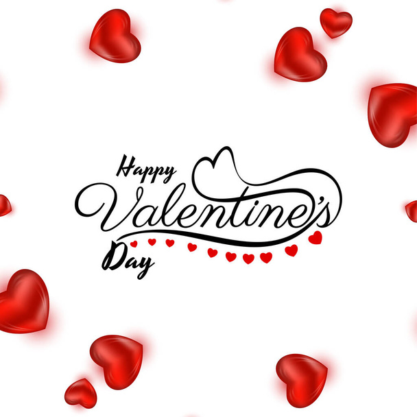 Happy Valentines day celebration beautiful text design background with red hearts vector - Vetor, Imagem