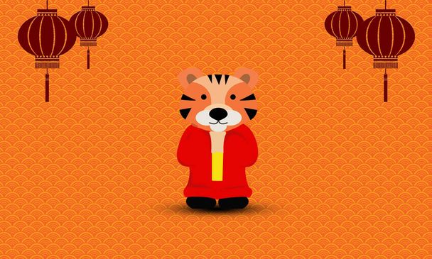 Tigre. Feliz Año Nuevo Chino Tarjeta de felicitación 2022. Animales salvajes vacaciones de dibujos animados  - Foto, Imagen