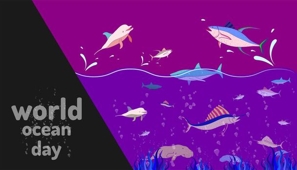 communauté océan animal. Journée mondiale de l'océan. style design coloré. illustration vectorielle eps10 - Vecteur, image