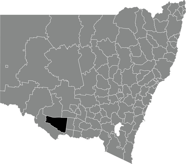 Черным плоским штрихом выделена карта расположения ЭДВАРД РЕЙВЕРА МЕСТНОГО ПРАВИТЕЛЬСТВА АРЕА внутри административной карты австралийского штата Новый Южный Уэльс, Австралия - Вектор,изображение