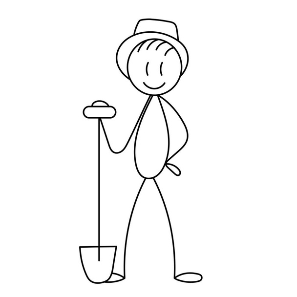 figure of a man with a shovel sketch, isolated, vector - Vector, Image