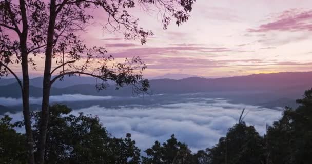 Ai Yerweng manzaralı, Betong, Yala, Tayland, Aralık 2020 'de güzel gün doğumunun ve sislerin denizi manzarasının zamanlaması - Video, Çekim