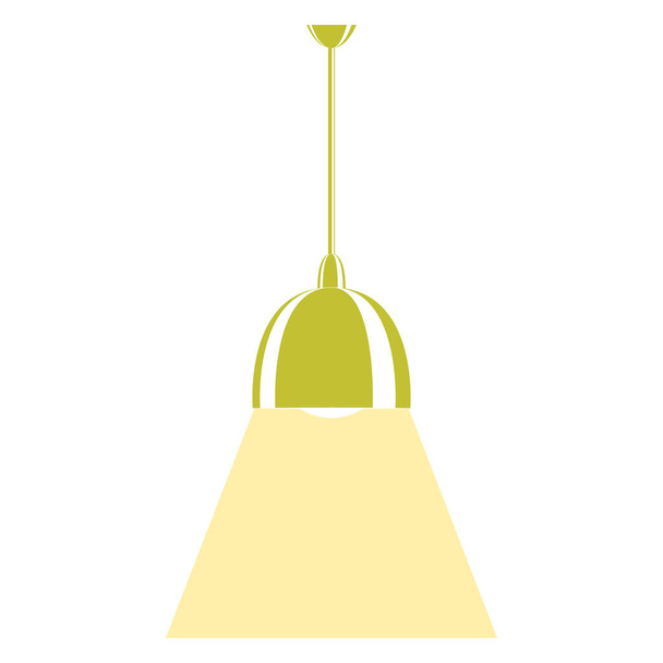 Kattolamppu. Vihreä lampunvarjostin, vaaleanvihreä plafond, puoliympyrän muotoinen. Valaistuslaitteet. Osa kodin sisustusta. Vektori kuvake, tasainen, sarjakuva, eristetty - Vektori, kuva