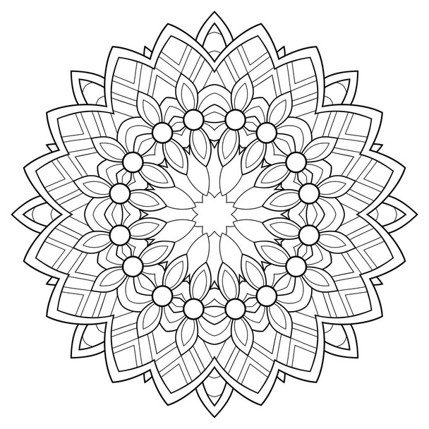 Decoratieve mandala met gestreepte patronen op een witte geïsoleerde achtergrond. Voor het kleuren van bladzijden. - Vector, afbeelding