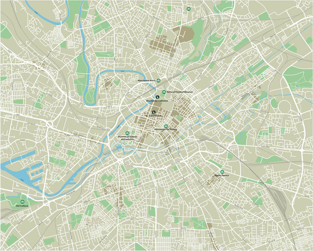 よく組織化された独立した層を持つマンチェスターのベクトルシティマップ. - ベクター画像