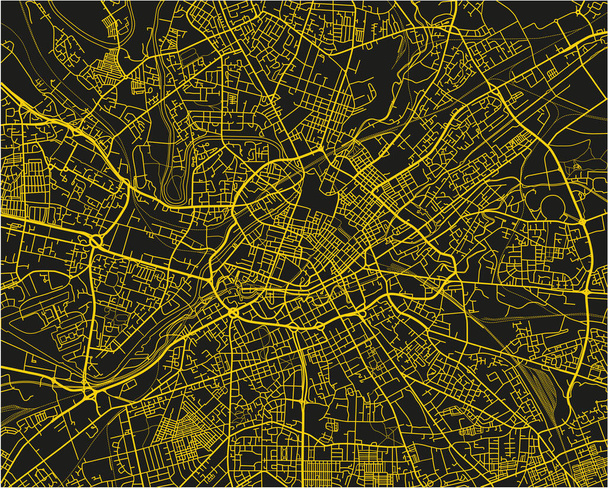 よく組織された分離された層を持つマンチェスターの黒と黄色のベクトル都市地図. - ベクター画像