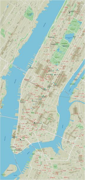 Wektorowa mapa Nowego Jorku z dobrze zorganizowanymi oddzielnymi warstwami. - Wektor, obraz