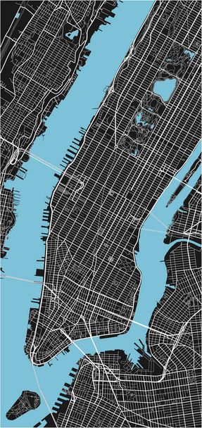 Czarno-biała wektorowa mapa Nowego Jorku z dobrze zorganizowanymi oddzielnymi warstwami. - Wektor, obraz