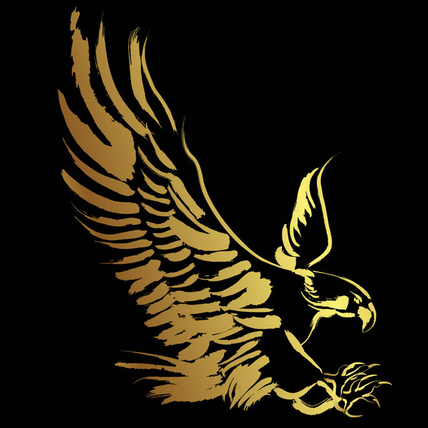 Blad Eagle που φέρουν πάνω από το μαύρο φόντο, απεικόνιση Golden border τατουάζ πάνω από μαύρο φόντο - Διάνυσμα, εικόνα
