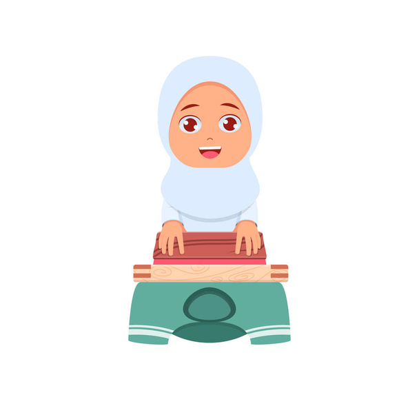 Muslim girl sweeping screen printing ink on screen cloth and clothes - Vector, Image