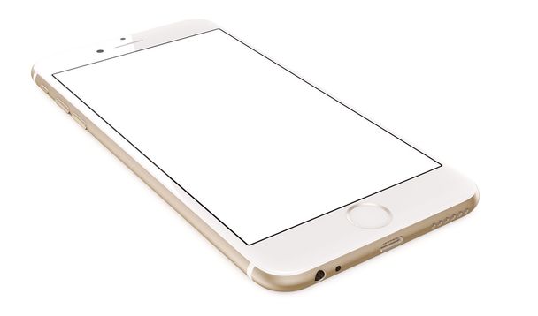 Arany Smartphone üres képernyő fehér háttér - Fotó, kép