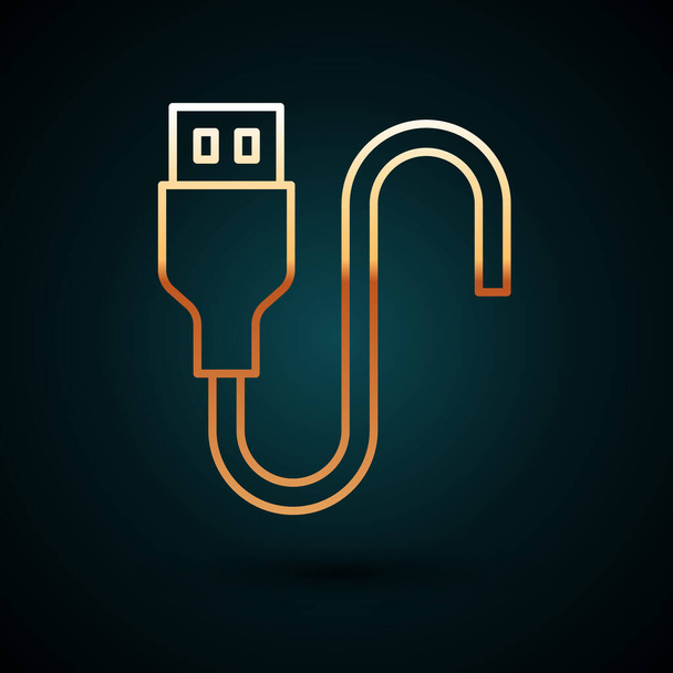 Золота лінія USB-кабель значок ізольовано на темно-синьому фоні. З'єднувачі та гнізда для ПК та мобільних пристроїв. Векторні
 - Вектор, зображення