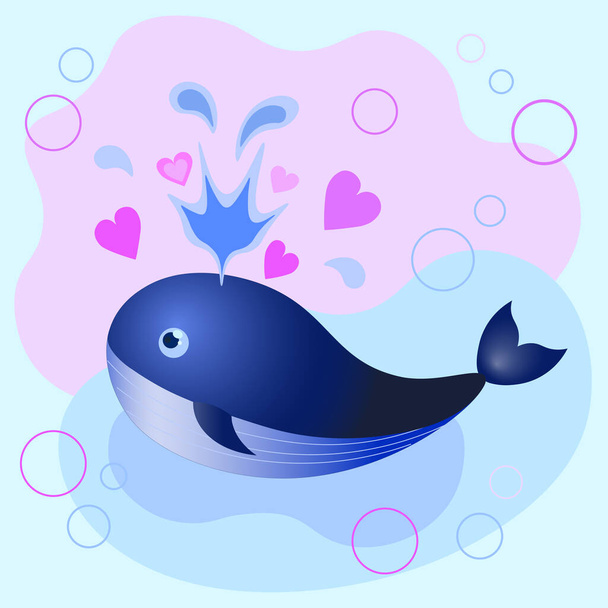 Cute whale with hearts, for decoration childrens things. - ベクター画像