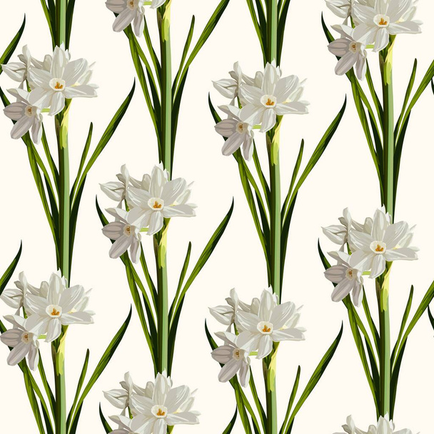 Retro flower seamless pattern - daffodils. Spring flowers narcissus.  - Vektor, kép