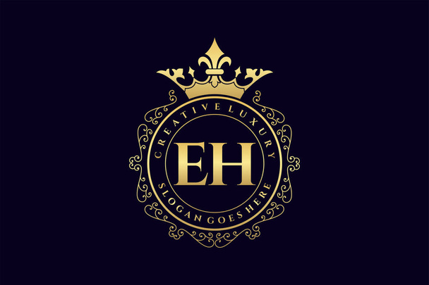 Carta Inicial EH Lujo caligráfico femenino floral dibujado a mano heráldico monograma antiguo estilo vintage diseño de logotipo de lujo Premium - Vector, imagen