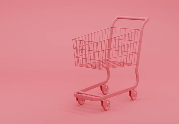 3D illustration Online shopping concept, Pink Shopping cart on pink background - Fotó, kép