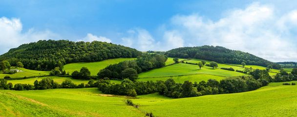 イングランドとの国境近くの緑豊かな田舎のパノラマ - 写真・画像