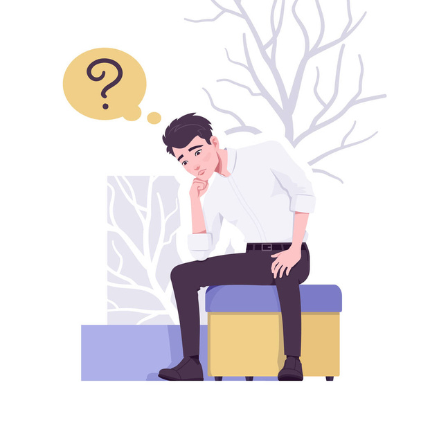 Office boy, young business assistant, businessman sitting pensive - Vector, Image
