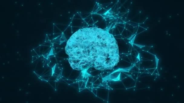 Концептуальная 3D-анимация голограммы цифрового мозга с искусственным интеллектом ИИ или машиной глубоких данных. - Кадры, видео