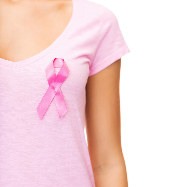 woman with pink cancer awareness ribbon - Foto, Bild