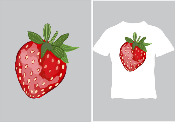 Red juicy drawn strawberry. The vector illustration is ready to print on t-shirts, apparel, posters and more. - Vector, Image